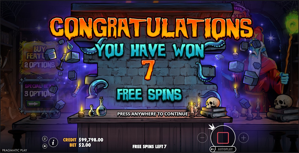 Free spins won in Mr Null’s Wicked Wares by Pragmatic Play