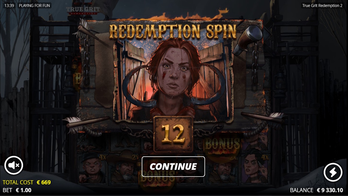 Redemption spins won in True Grit Redemption 2 by Nolimit City