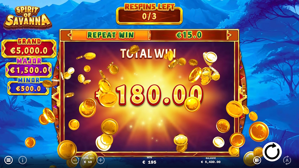 Total win in Spirit of Savanna by ELA Games