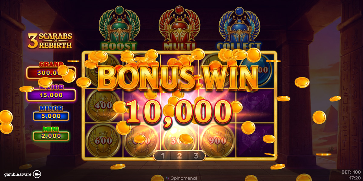 A bonus win in 3 Scarabs Of Rebirth by Spinomenal