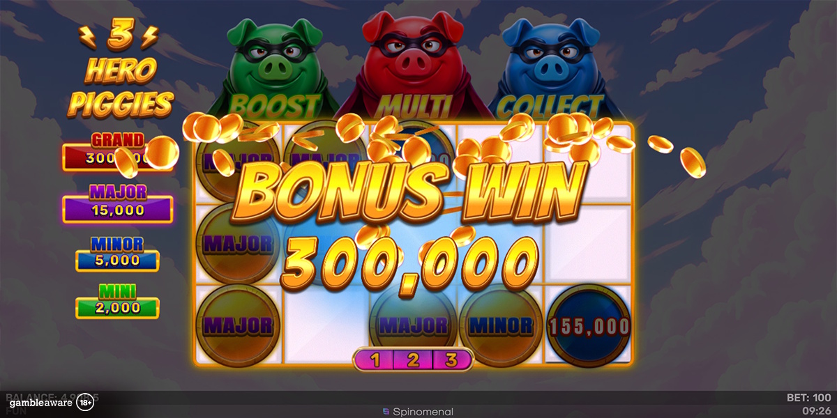 A win in 3 Hero Piggies by Spinomenal