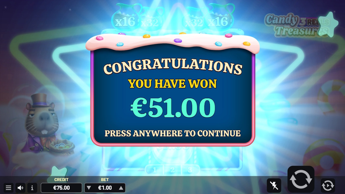A win in Candy Treasures 3 Reels by Indigo Magic