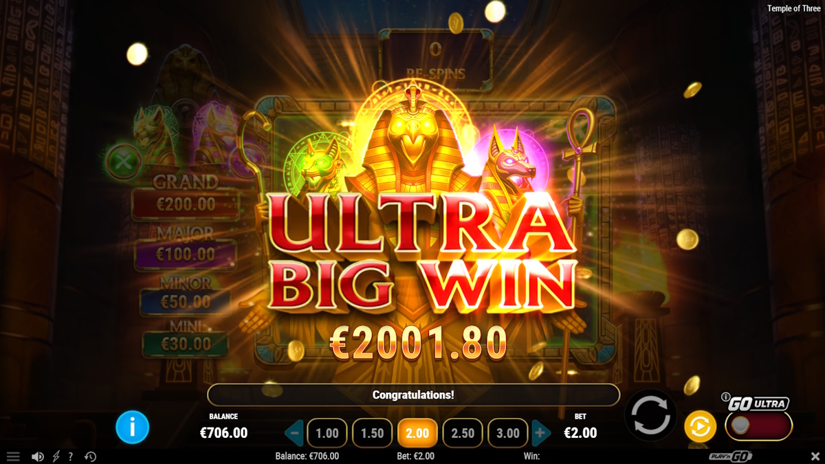 An ultra big win in Temple of Three by Play'n GO