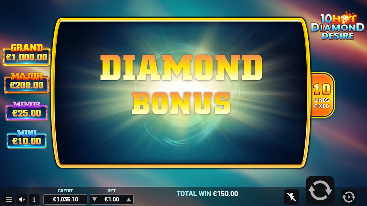 Diamond bonus awarded in 10 Hot Diamond Desire by Indigo Magic