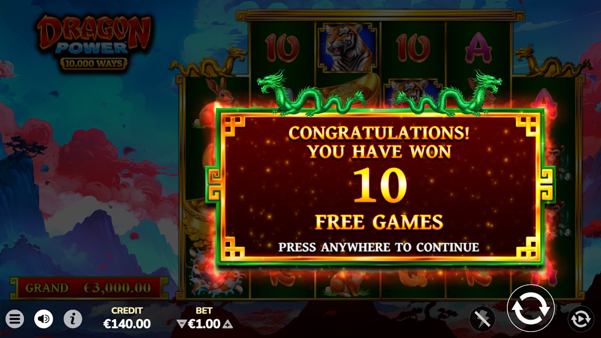 Free games won in Dragon Power™ 10,000 Ways by Atomic Slot Lab
