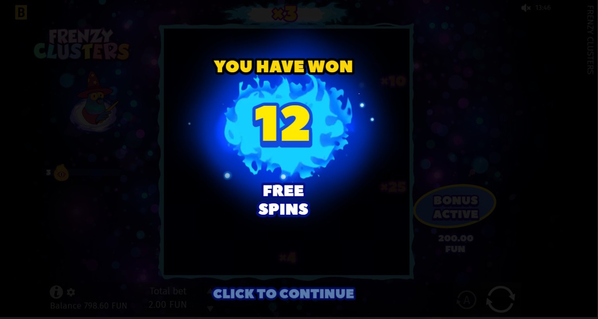 Free spins won in Frenzy Clusters by BGaming