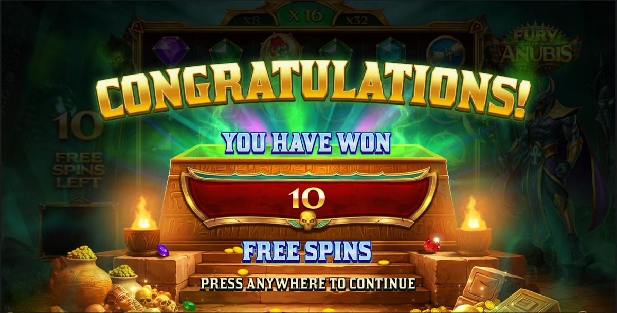 Free spins won in Fury of Anubis by Pragmatic Play