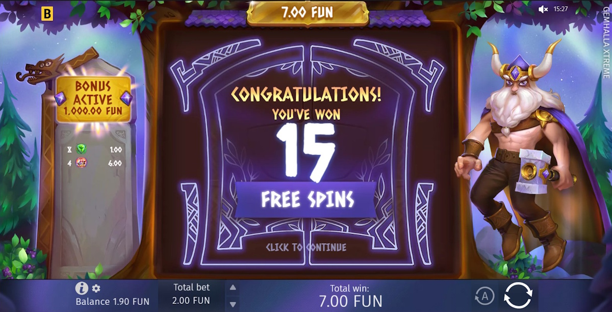 Free spins won in Gemhalla Extreme slot by BGaming