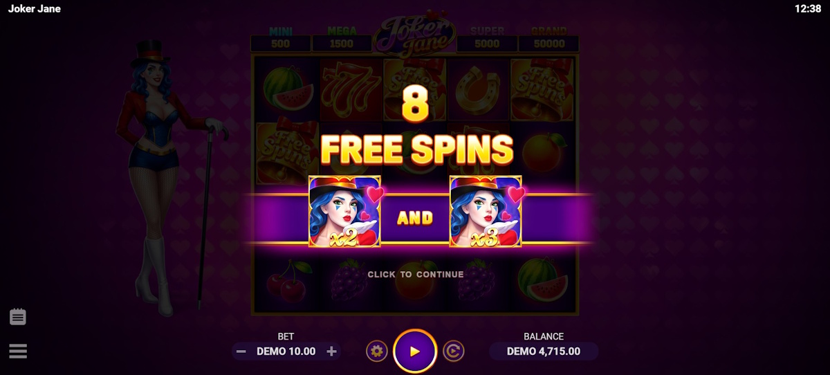 Free spins won in Joker Jane by Evoplay