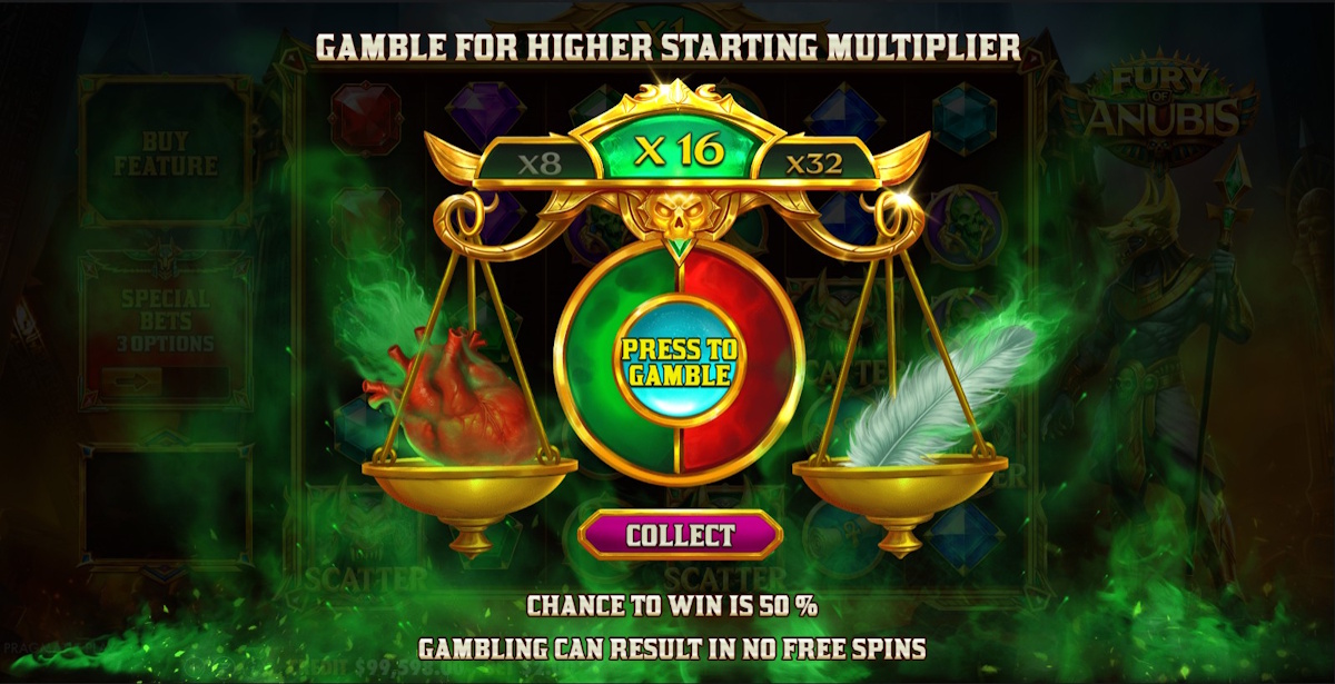 Gamble option ahead of free spins round in Fury of Anubis by Pragmatic Play