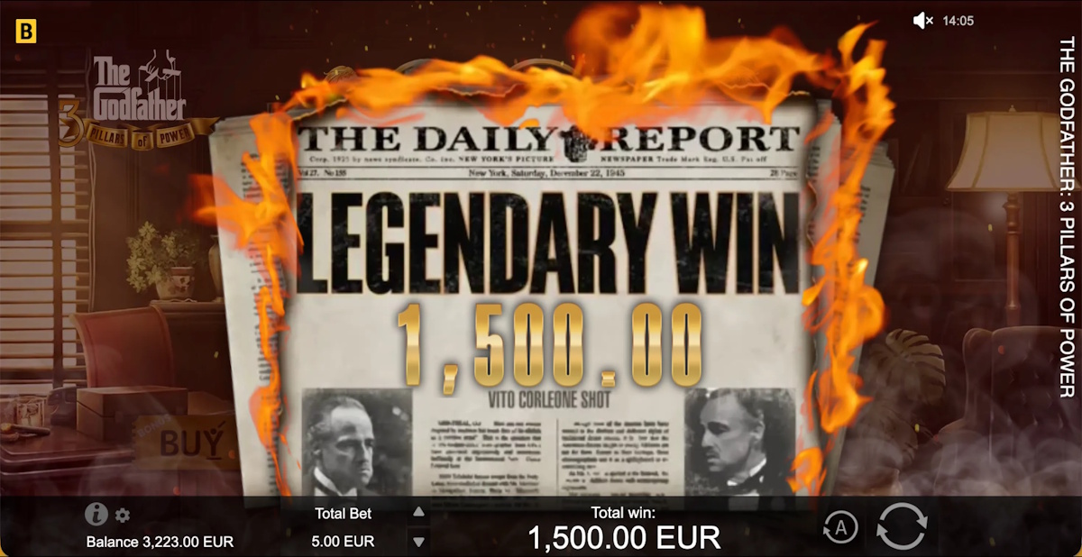 A legendary win in The Godfather 3 Pillars of Power by BGaming