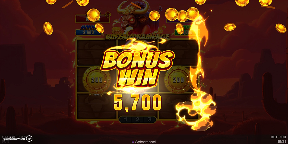 A win in Buffalo Rampage Blast The Bonus 3x3 by Spinomenal
