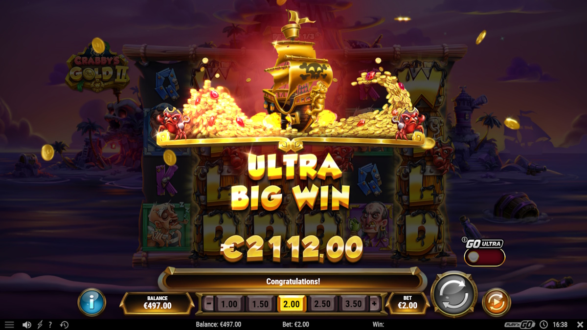 An ultra big win in Crabby's Gold II by Play'n GO