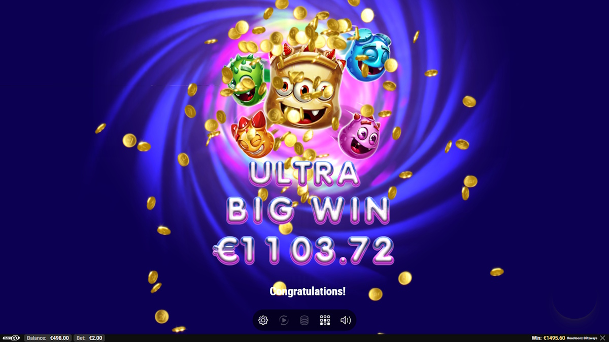 An ultra big win in Reactoonz Blitzways by Play'n GO