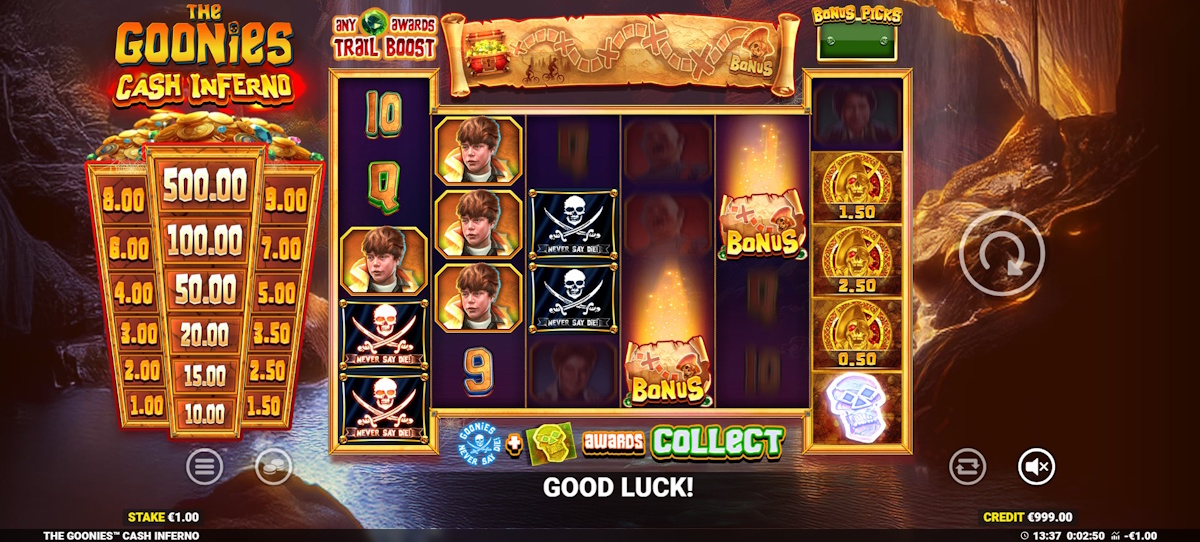 Base game in The Goonies Cash Inferno by Blueprint Gaming