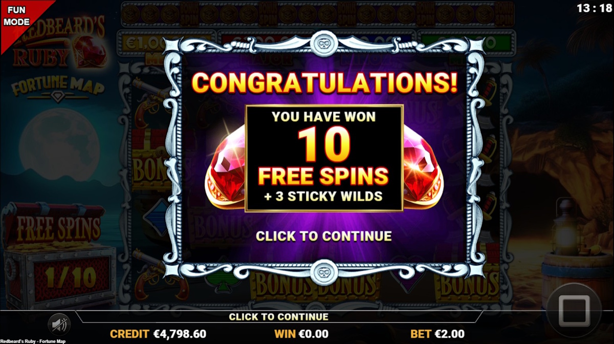 Free spins won in Redbeard’s Ruby Fortune Map by Reflex Gaming