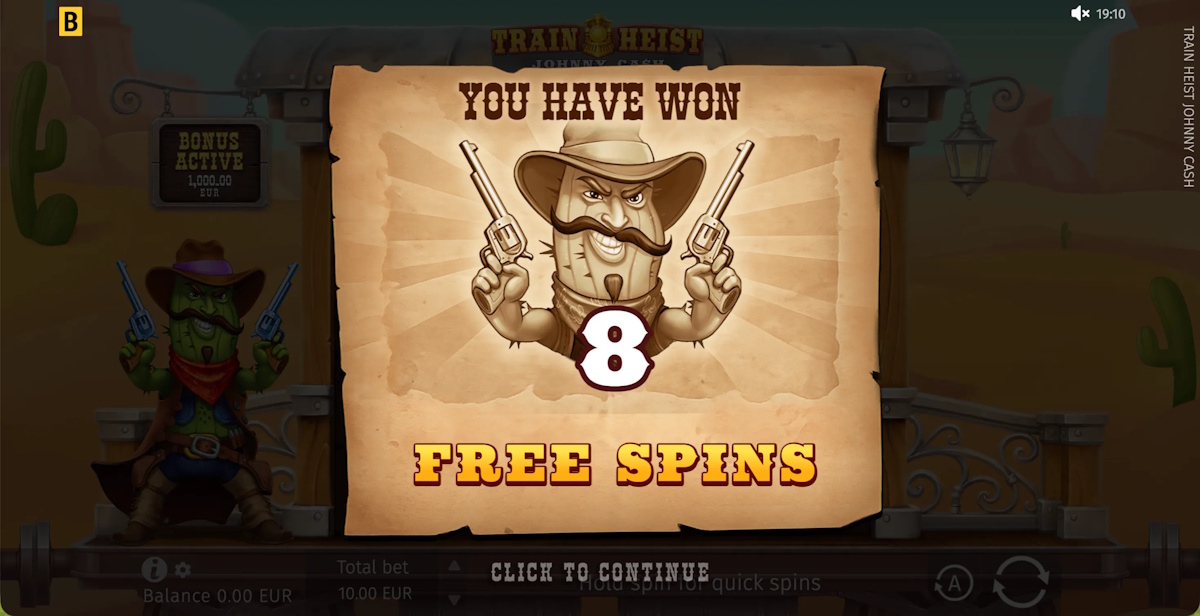 Free spins won in Train Heist Johnny Cash by BGaming