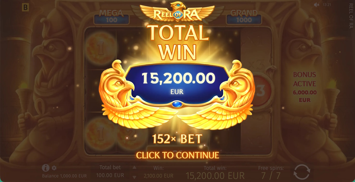 Total win in Reel of Ra by BGaming