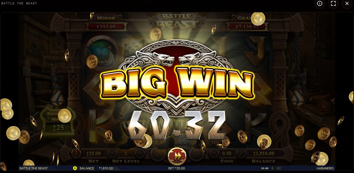 A big win in Battle The Beast by Habanero