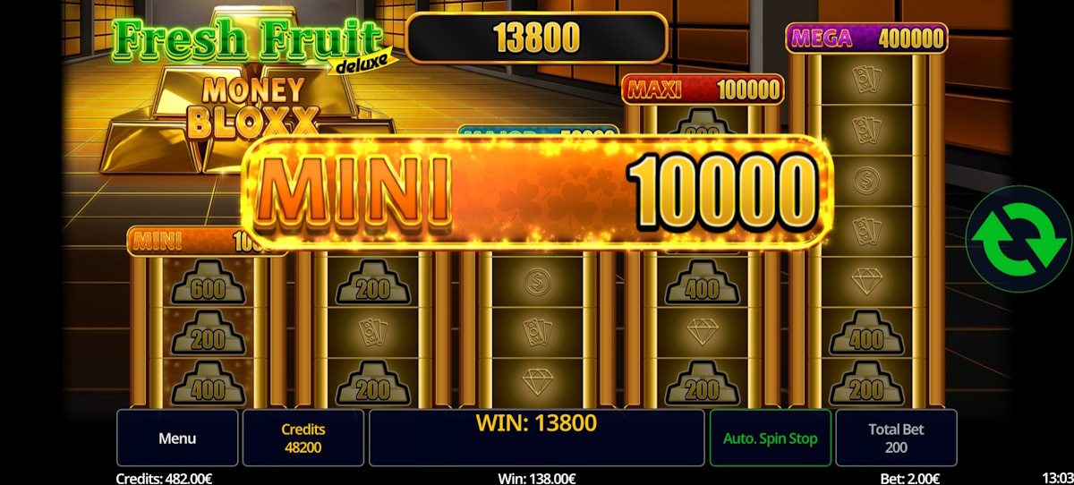 A mini jackpot win in Fresh Fruit Deluxe Money Bloxx by Swintt