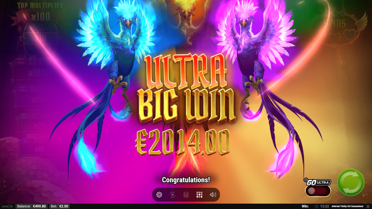 An ultra big win in Infernal Trinity GO Guaranteed by Play'n GO