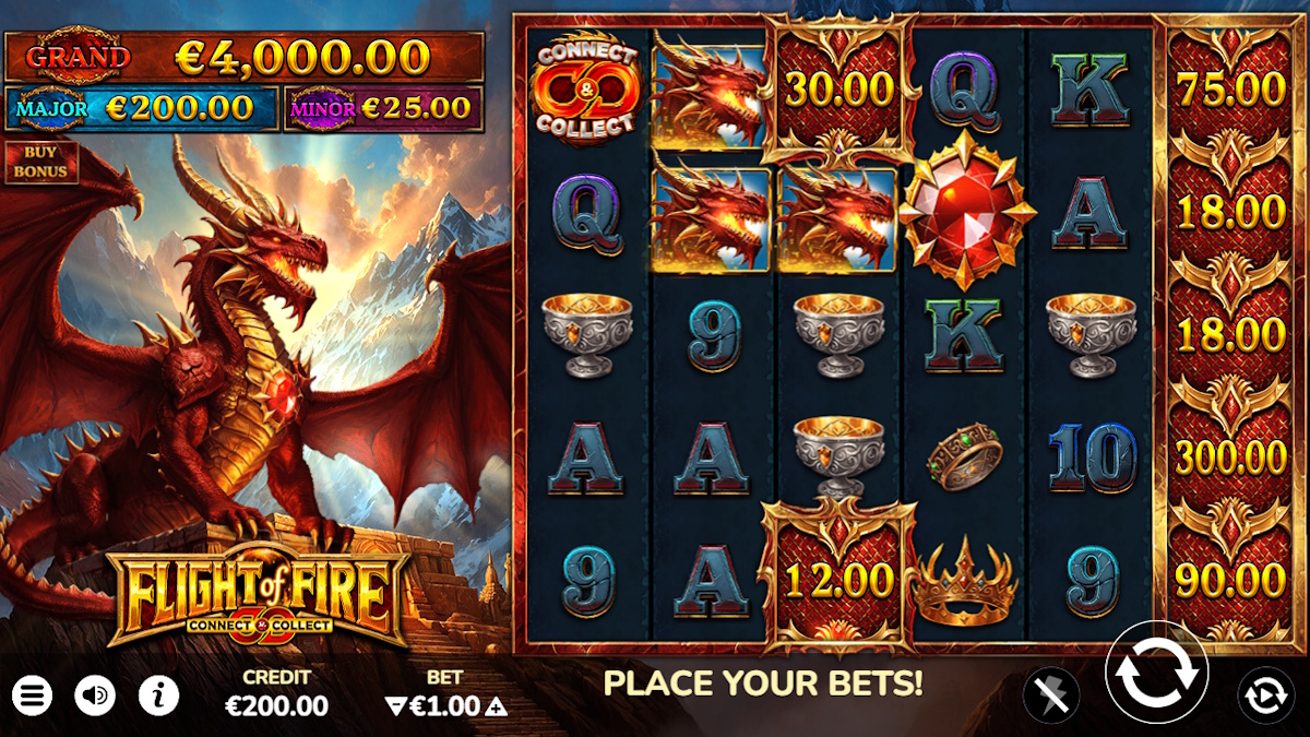 Base game in Flight of Fire by Atomic Slot Lab