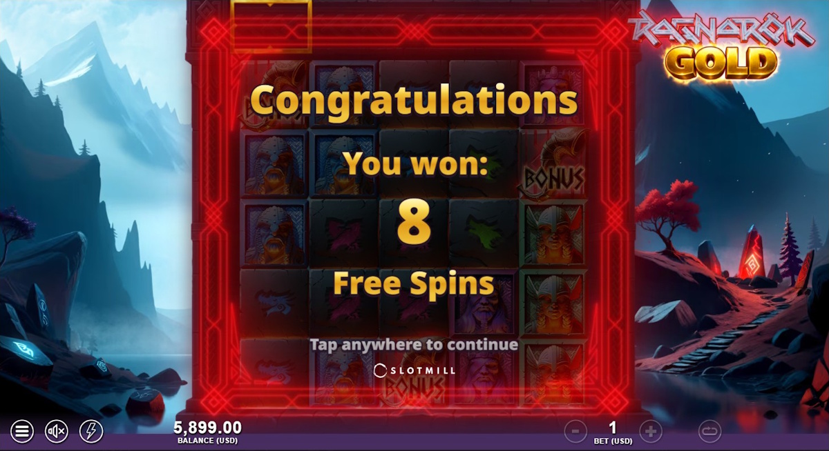 Free spins won in Ragnarök Gold by Slotmill