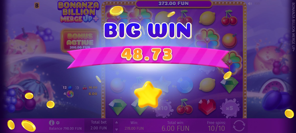 A big win in The Bonanza Billion Merge Up™+ by BGaming