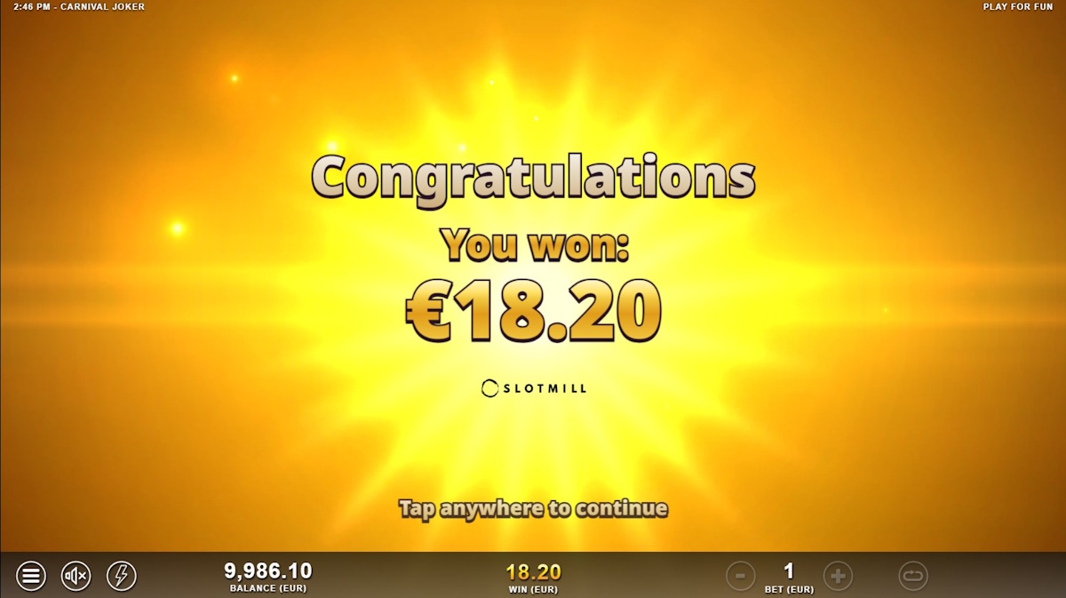 A win in Carnival Joker by Slotmill