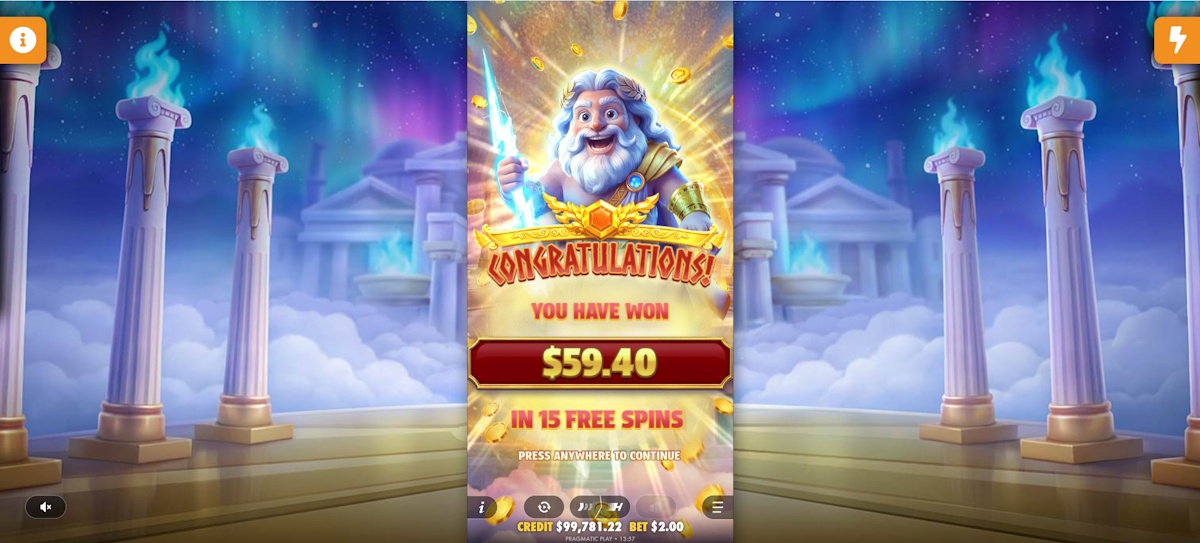 A win in Gates of Olympus POP by Pragmatic Play