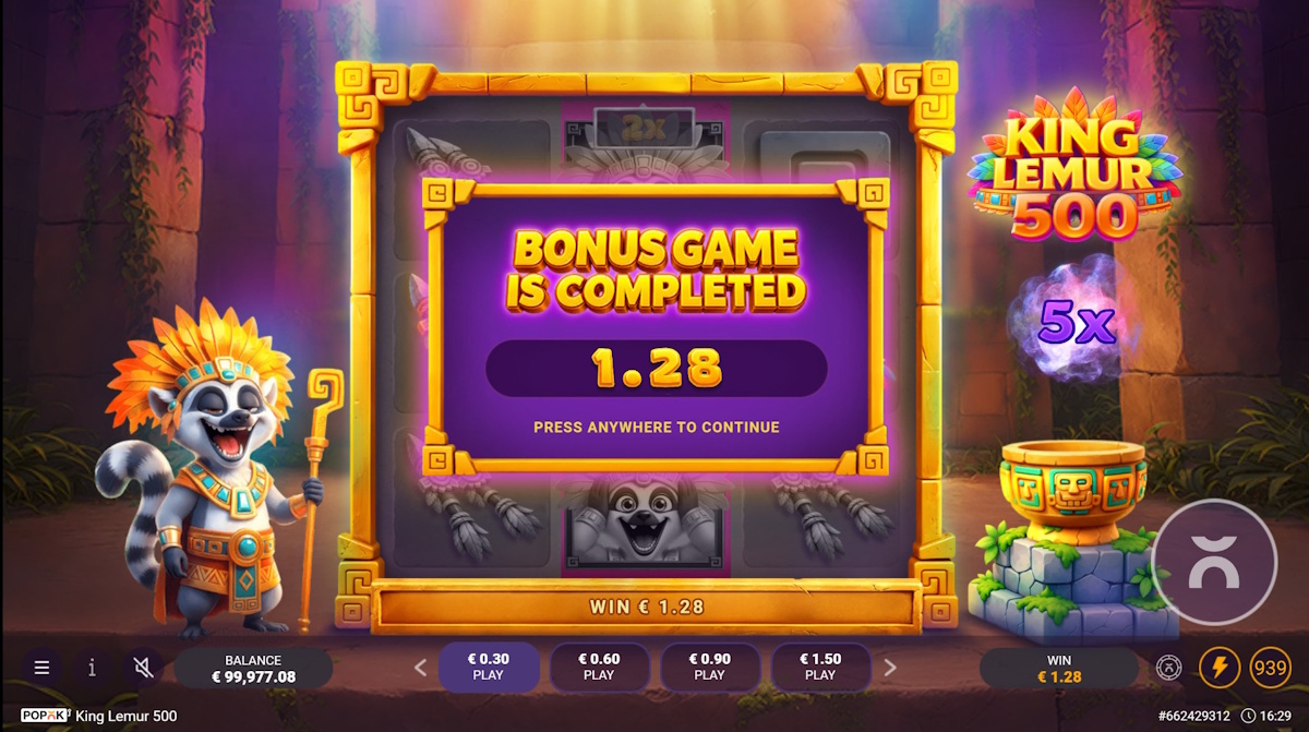 A win in King Lemur 500 by PopOK Gaming