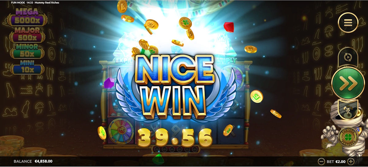 A win in Mummy Reel Riches by Four Leag Gaming