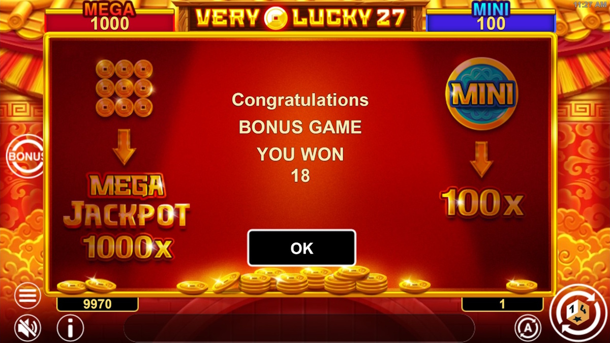 A win in Very Lucky 27 Hold And Win by 1spin4win