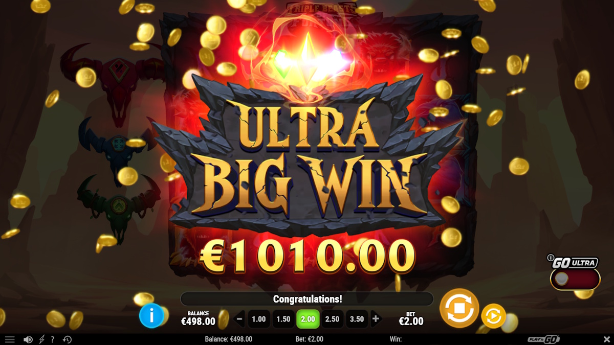 An ultra big win in Triple Beasts of Fortune by Play'n GO