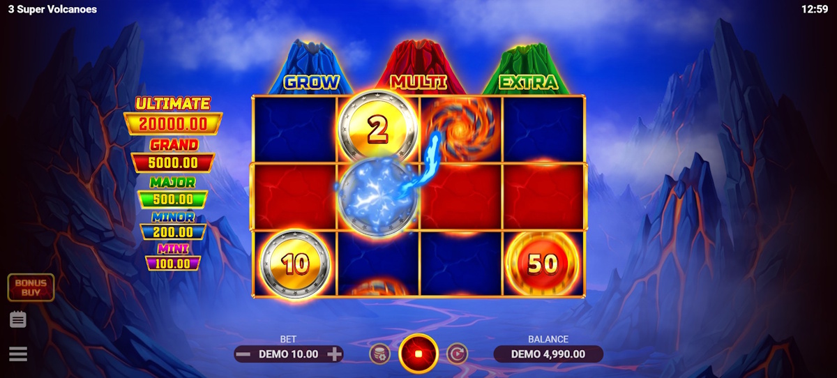 Base game in 3 Super Volcanoes by Evoplay