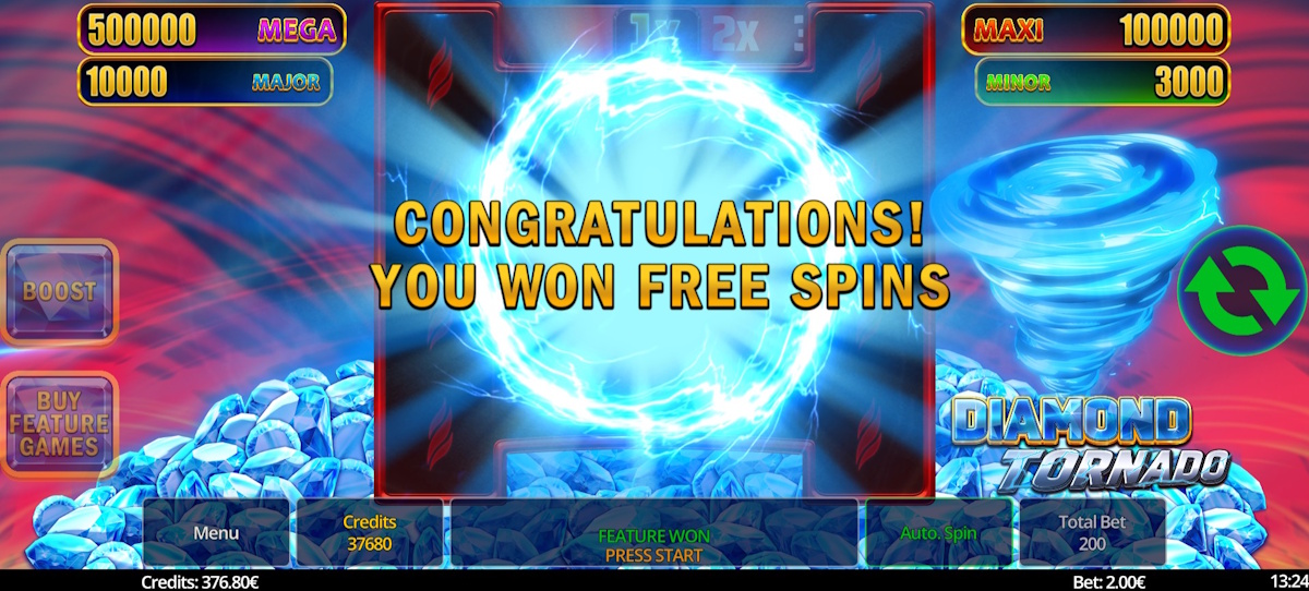 Bonus awarded in Diamond Tornado by Swintt
