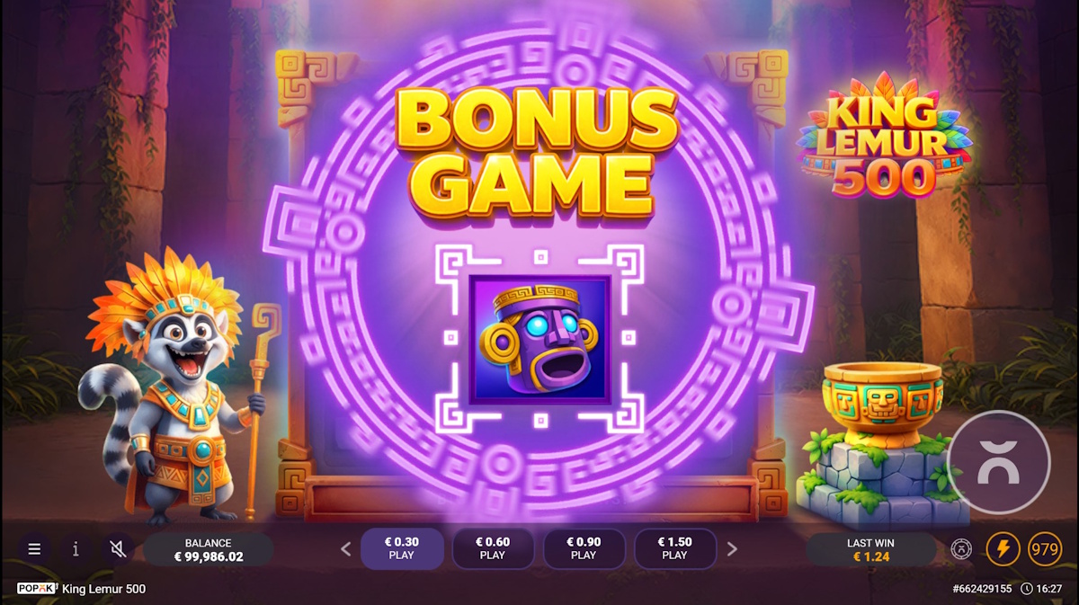 Bonus game awarded in King Lemur 500 by PopOK Gaming