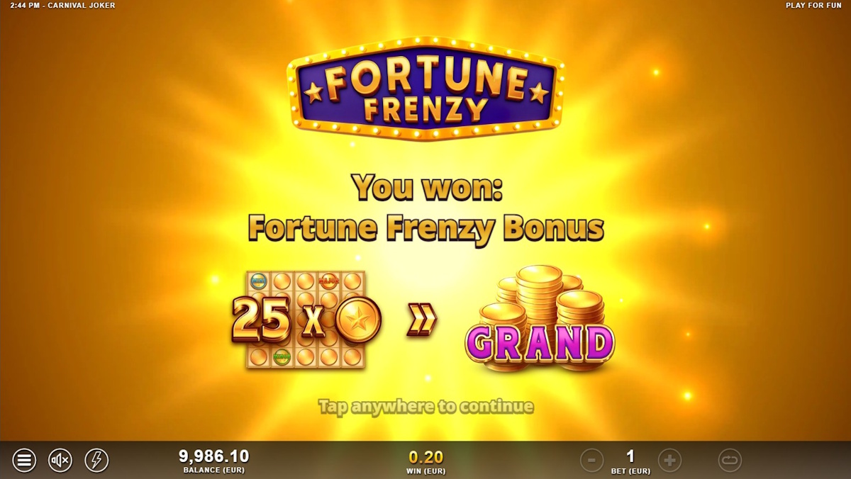 Fortune frenzy bonus won in Carnival Joker by Slotmill