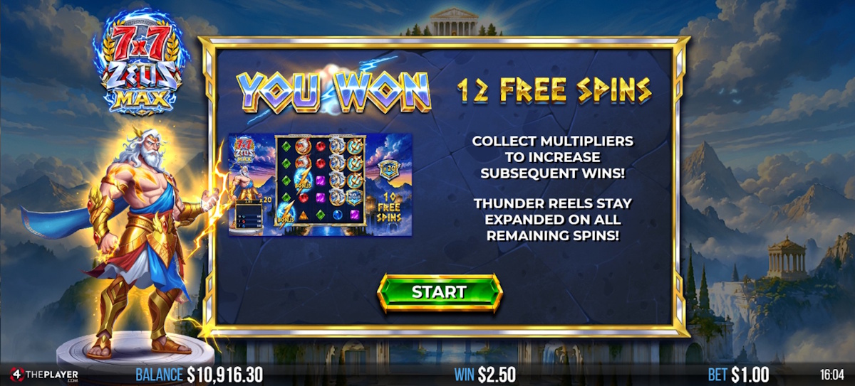 Free spins won in 7×7 Zeus Max by 4ThePlayer