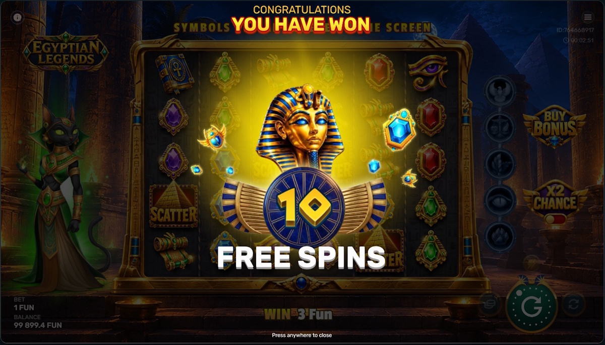 Free spins won in Egyptian Legends by Galaxsys