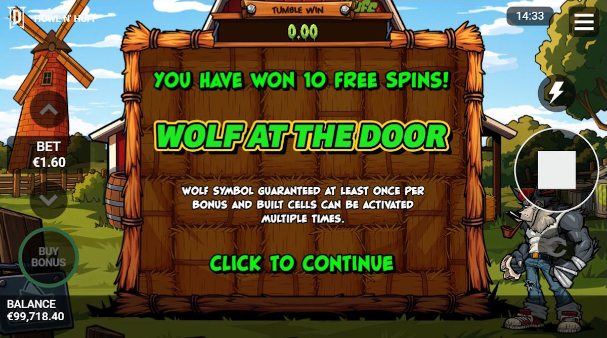 Free spins won in Howl N’ Huff by DEGEN Studios