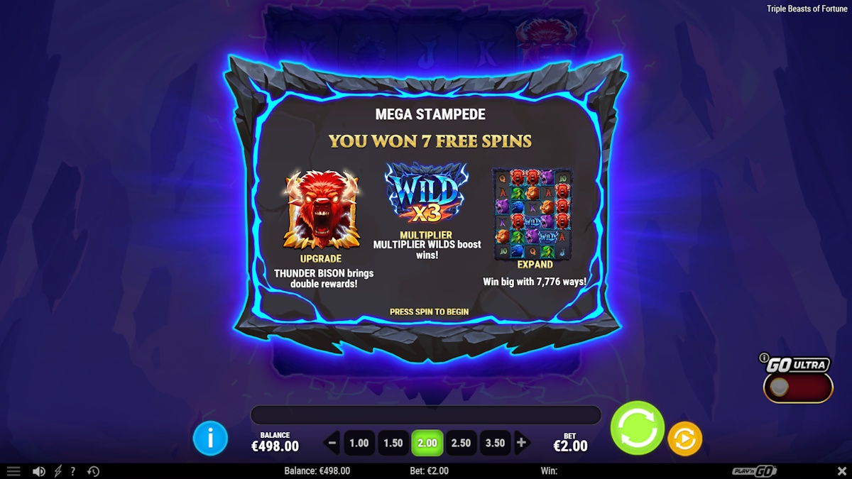 Mega stampede free spins won in Triple Beasts of Fortune by Play'n GO