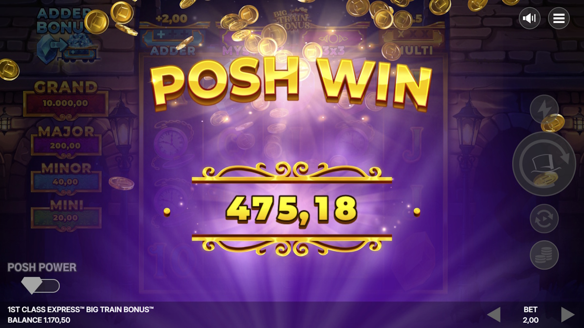 Posh win in 1st Class Express™ Big Train Bonus™ by Posh Monkey Studios