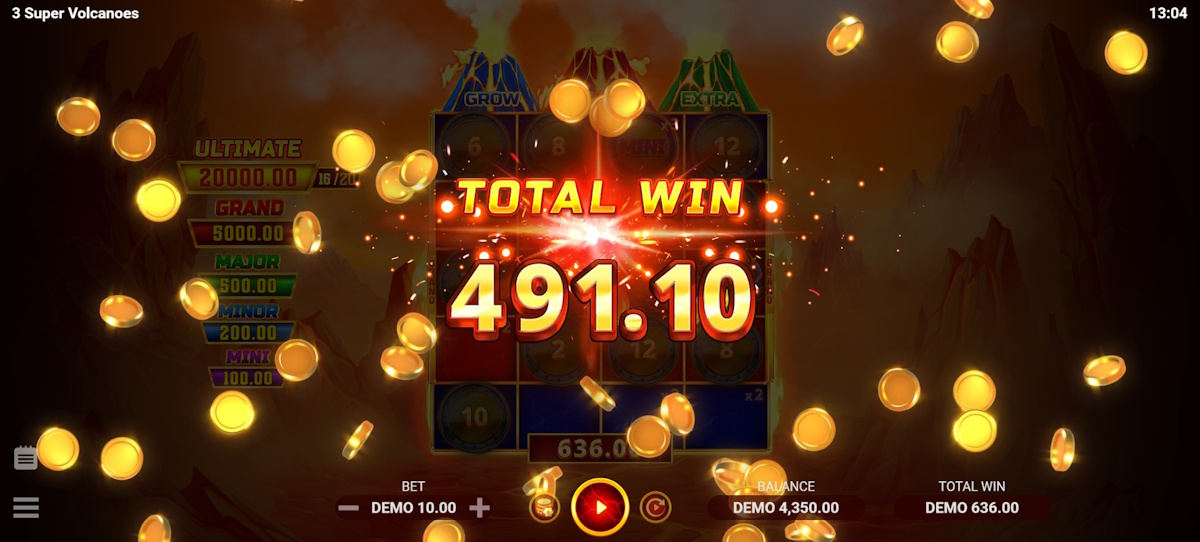 Total win in 3 Super Volcanoes by Evoplay