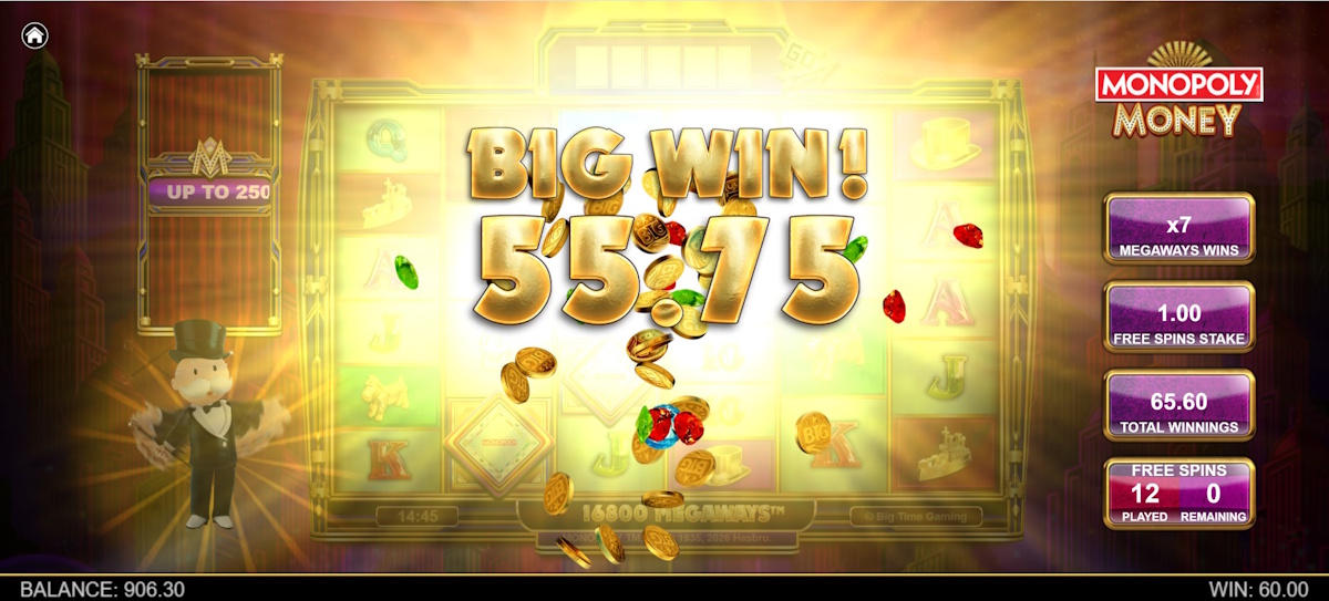 A big win in MONOPOLY Money by Big Time Gaming