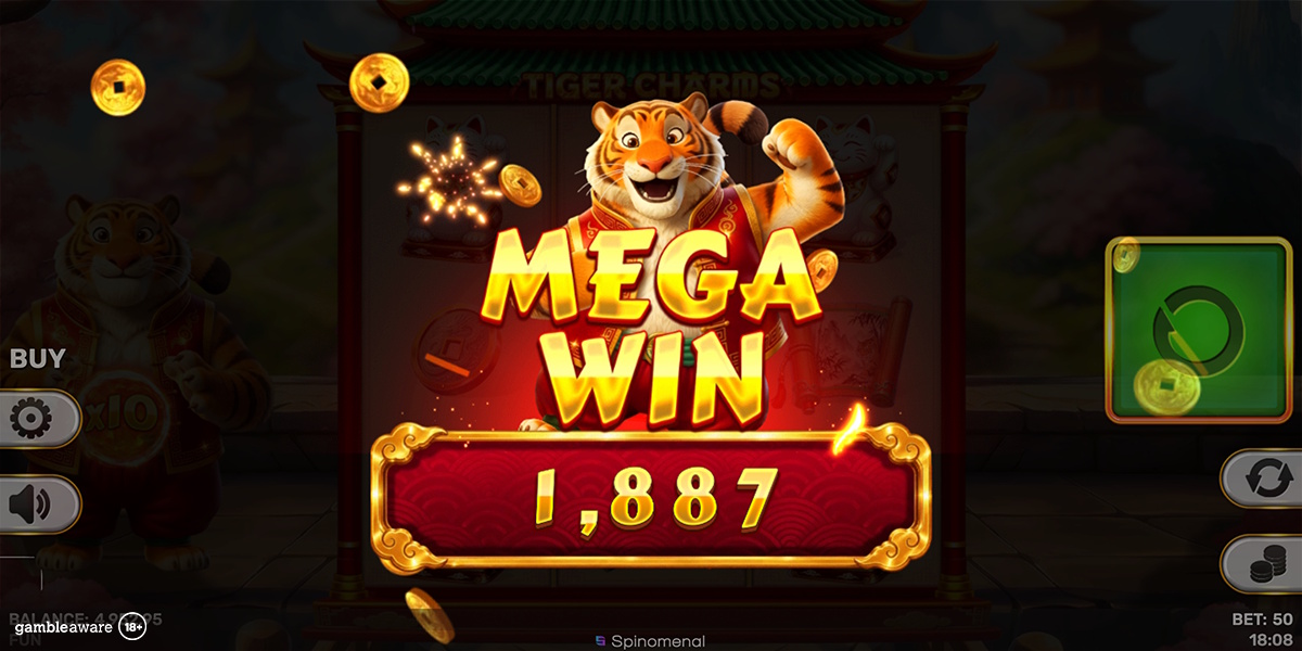 A mega win in Tiger Charms by Spinomenal