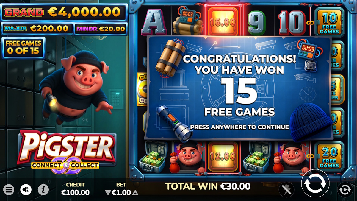 Free games won in Pigster by Atomic Slot Lab