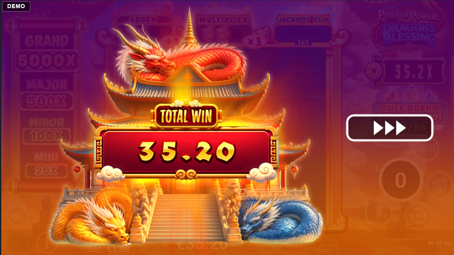 total win screen for pots of power dragons blessing slot by avatarux